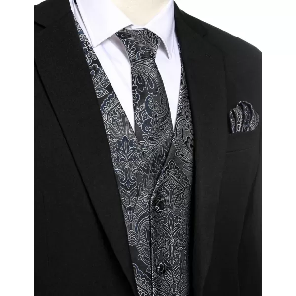 COOFANDY Men's Vest Tie Set 3PC Paisley Floral Jacquard Waistcoat and Necktie Pocket Square Vests for Suit Tuxedo Wedding