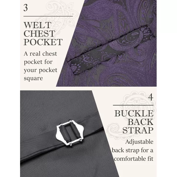 COOFANDY Men's Vest Tie Set 3PC Paisley Floral Jacquard Waistcoat and Necktie Pocket Square Vests for Suit Tuxedo Wedding
