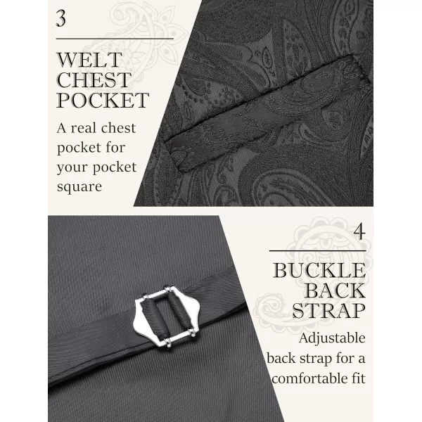 COOFANDY Men's Vest Tie Set 3PC Paisley Floral Jacquard Waistcoat and Necktie Pocket Square Vests for Suit Tuxedo Wedding