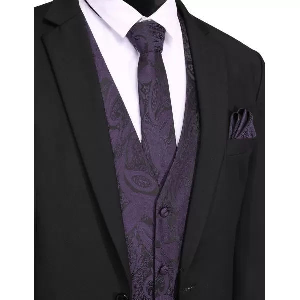COOFANDY Men's Vest Tie Set 3PC Paisley Floral Jacquard Waistcoat and Necktie Pocket Square Vests for Suit Tuxedo Wedding