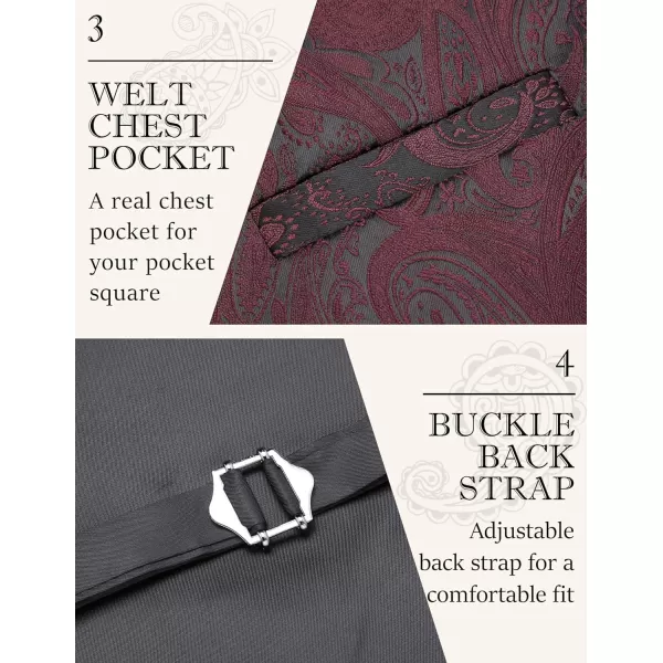 COOFANDY Men's Vest Tie Set 3PC Paisley Floral Jacquard Waistcoat and Necktie Pocket Square Vests for Suit Tuxedo Wedding