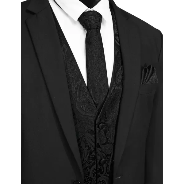 COOFANDY Men's Vest Tie Set 3PC Paisley Floral Jacquard Waistcoat and Necktie Pocket Square Vests for Suit Tuxedo Wedding