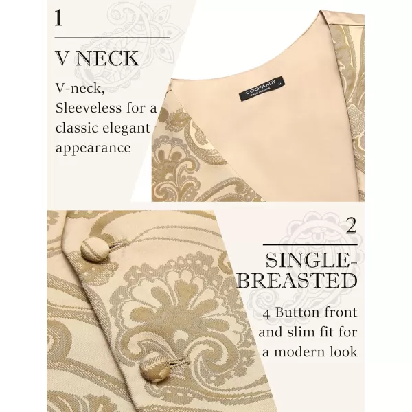COOFANDY Men's Vest Tie Set 3PC Paisley Floral Jacquard Waistcoat and Necktie Pocket Square Vests for Suit Tuxedo Wedding