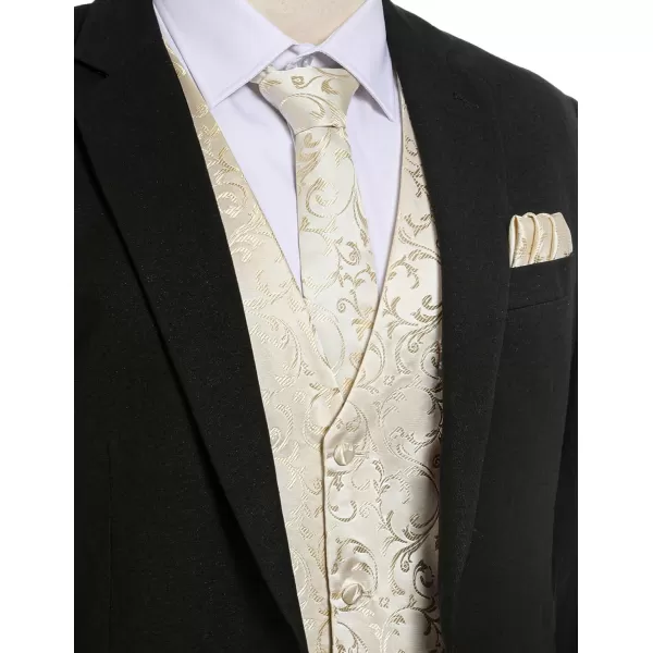 COOFANDY Men's Vest Tie Set 3PC Paisley Floral Jacquard Waistcoat and Necktie Pocket Square Vests for Suit Tuxedo Wedding