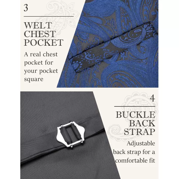 COOFANDY Men's Vest Tie Set 3PC Paisley Floral Jacquard Waistcoat and Necktie Pocket Square Vests for Suit Tuxedo Wedding