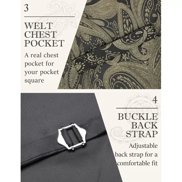 COOFANDY Men's Vest Tie Set 3PC Paisley Floral Jacquard Waistcoat and Necktie Pocket Square Vests for Suit Tuxedo Wedding