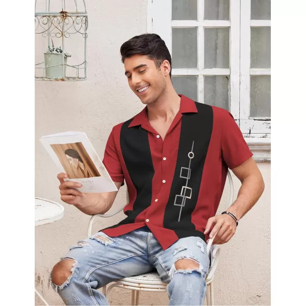 COOFANDY Men's Vintage Bowling Shirt Short Sleeve Button Down Summer Cuba Beach Shirts