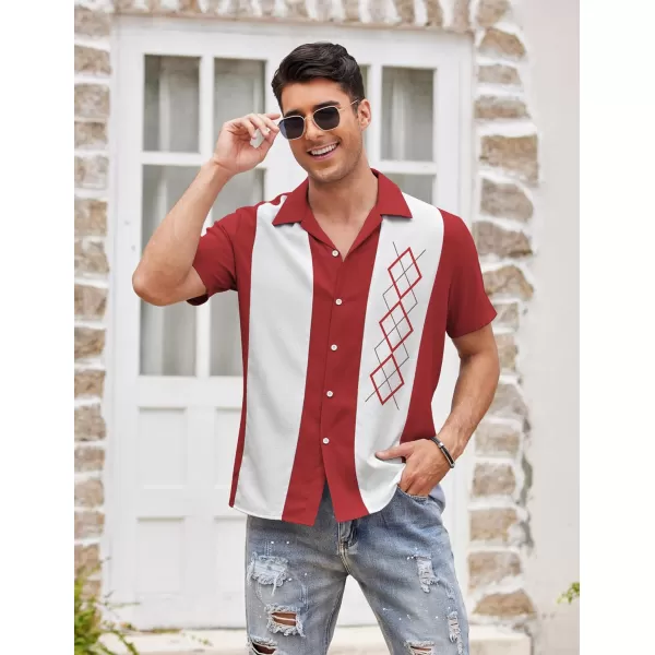 COOFANDY Men's Vintage Bowling Shirt Short Sleeve Button Down Summer Cuba Beach Shirts