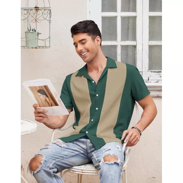 COOFANDY Men's Vintage Bowling Shirt Short Sleeve Button Down Summer Cuba Beach Shirts