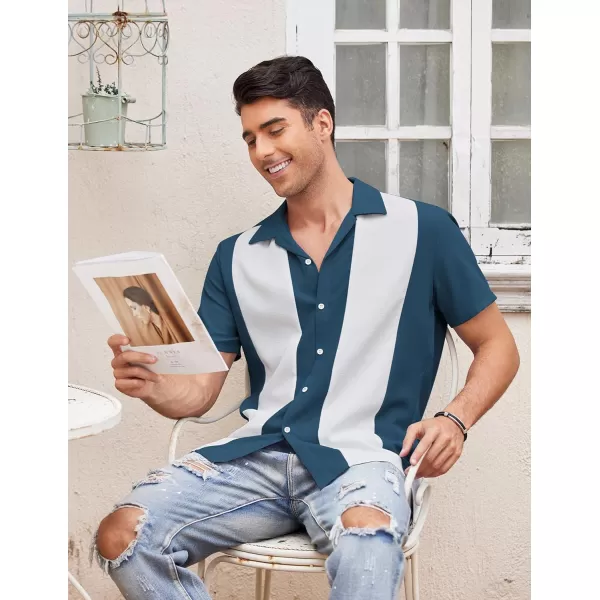 COOFANDY Men's Vintage Bowling Shirt Short Sleeve Button Down Summer Cuba Beach Shirts