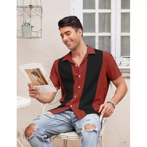 COOFANDY Men's Vintage Bowling Shirt Short Sleeve Button Down Summer Cuba Beach Shirts