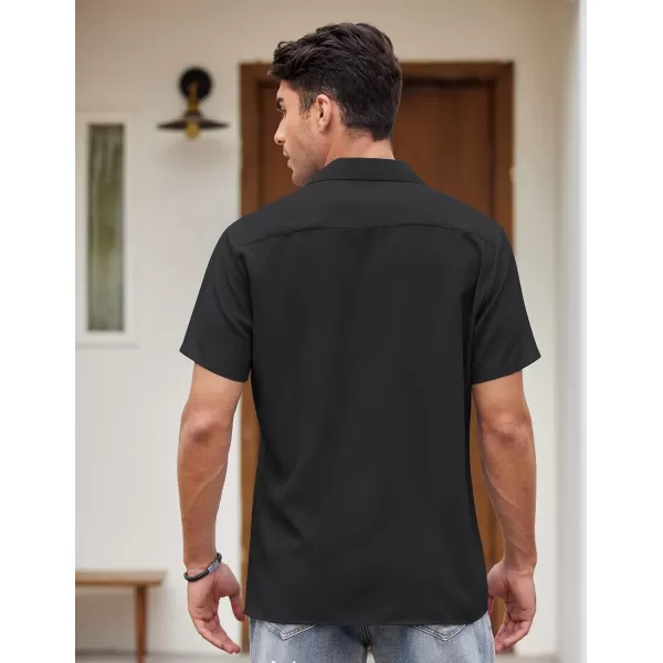 COOFANDY Men's Vintage Bowling Shirt Short Sleeve Button Down Summer Cuba Beach Shirts