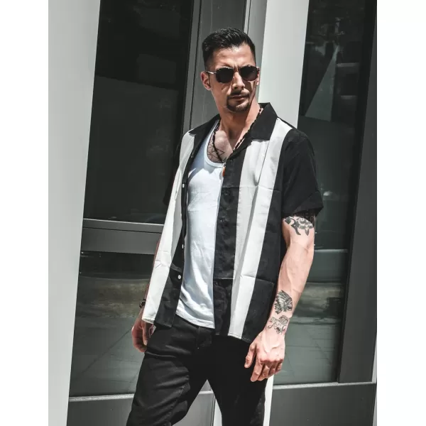 COOFANDY Men's Vintage Bowling Shirt Short Sleeve Button Down Summer Cuba Beach Shirts