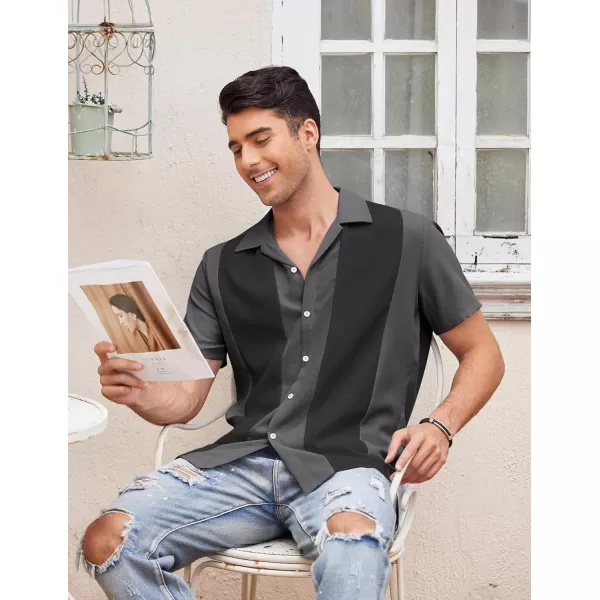COOFANDY Men's Vintage Bowling Shirt Short Sleeve Button Down Summer Cuba Beach Shirts