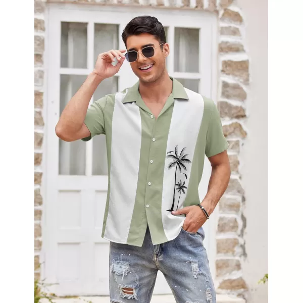 COOFANDY Men's Vintage Bowling Shirt Short Sleeve Button Down Summer Cuba Beach Shirts