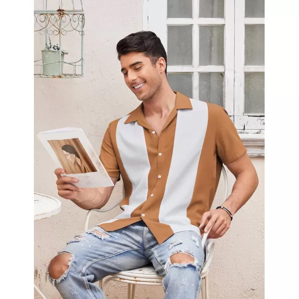 COOFANDY Men's Vintage Bowling Shirt Short Sleeve Button Down Summer Cuba Beach Shirts