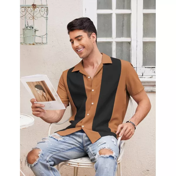 COOFANDY Men's Vintage Bowling Shirt Short Sleeve Button Down Summer Cuba Beach Shirts
