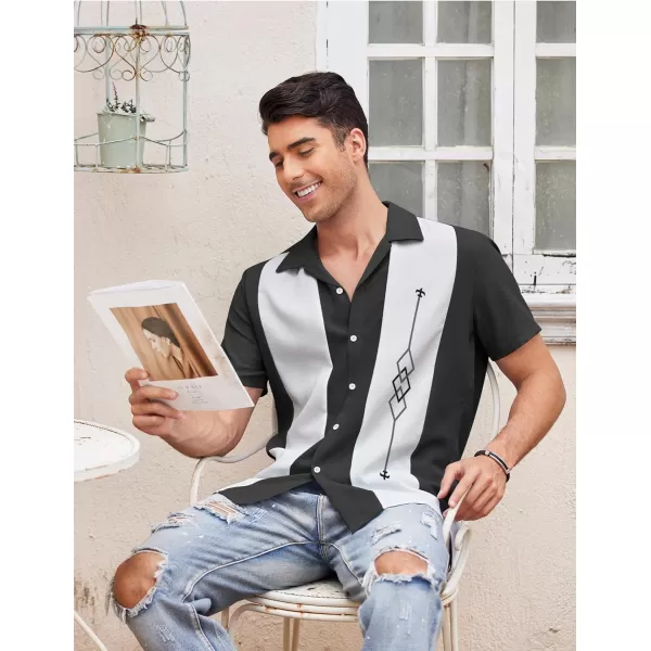 COOFANDY Men's Vintage Bowling Shirt Short Sleeve Button Down Summer Cuba Beach Shirts
