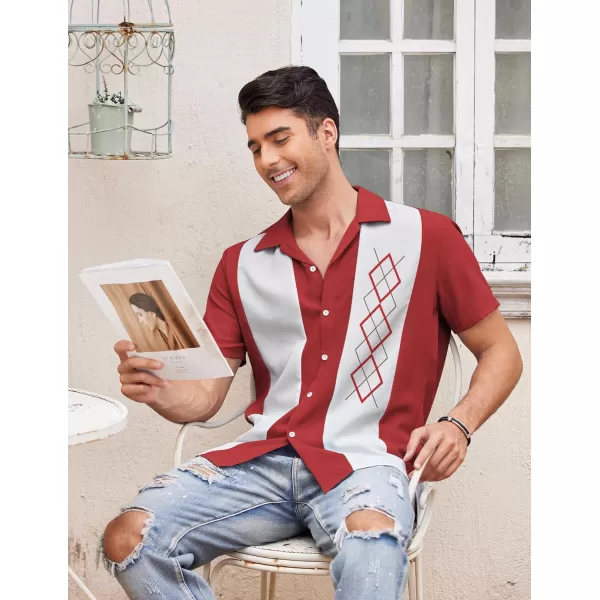 COOFANDY Men's Vintage Bowling Shirt Short Sleeve Button Down Summer Cuba Beach Shirts