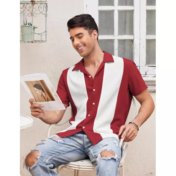 COOFANDY Men's Vintage Bowling Shirt Short Sleeve Button Down Summer Cuba Beach Shirts