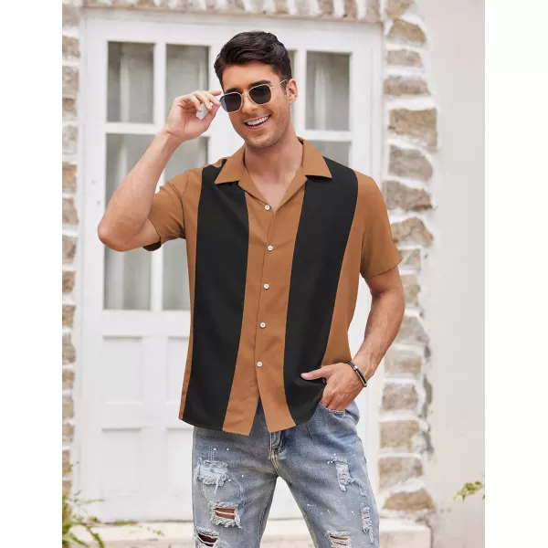 COOFANDY Men's Vintage Bowling Shirt Short Sleeve Button Down Summer Cuba Beach Shirts