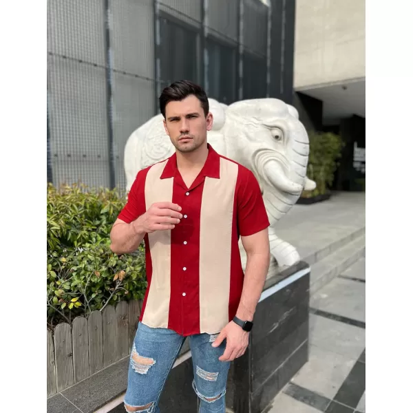 COOFANDY Men's Vintage Bowling Shirt Short Sleeve Button Down Summer Cuba Beach Shirts