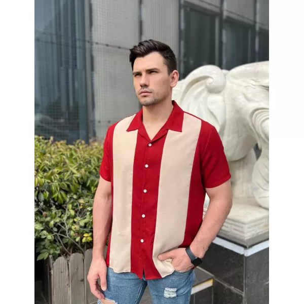 COOFANDY Men's Vintage Bowling Shirt Short Sleeve Button Down Summer Cuba Beach Shirts