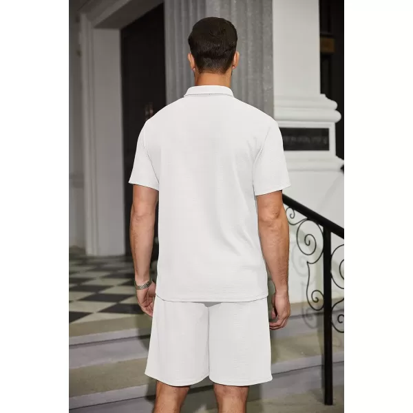 COOFANDY Men's Waffle Knit Polo Shirt and Shorts Set 2 Pieces Outfits Summer Suit Casual Tracksuit with Pockets