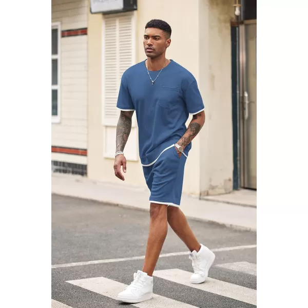 COOFANDY Men's Waffle Shirt and Shorts Set 2 Piece Outfits Casual Summer Tracksuits Set with Pockets