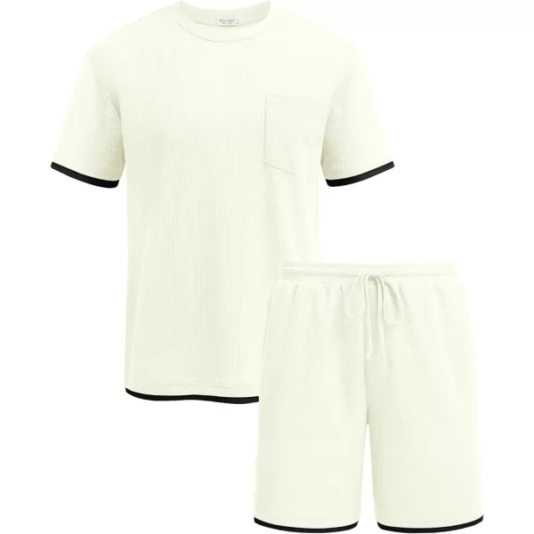 COOFANDY Men's Waffle Shirt and Shorts Set 2 Piece Outfits Casual Summer Tracksuits Set with Pockets