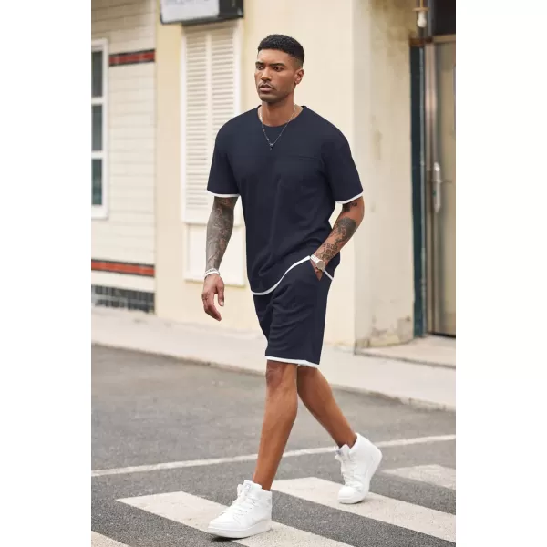 COOFANDY Men's Waffle Shirt and Shorts Set 2 Piece Outfits Casual Summer Tracksuits Set with Pockets