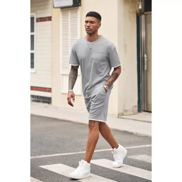 COOFANDY Men's Waffle Shirt and Shorts Set 2 Piece Outfits Casual Summer Tracksuits Set with Pockets
