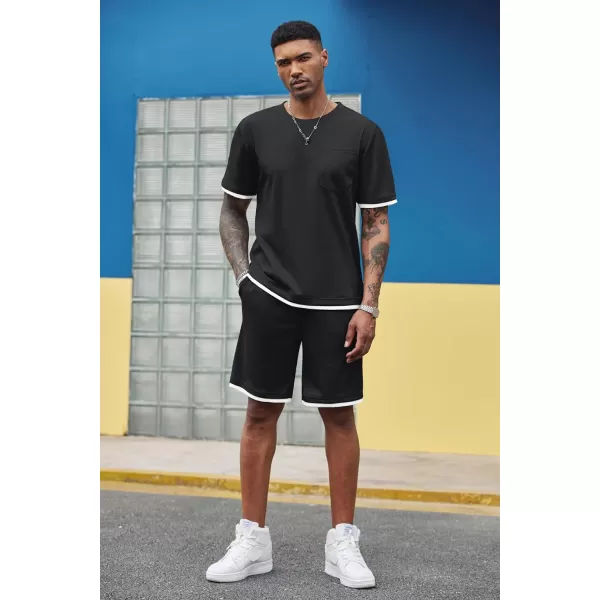 COOFANDY Men's Waffle Shirt and Shorts Set 2 Piece Outfits Casual Summer Tracksuits Set with Pockets