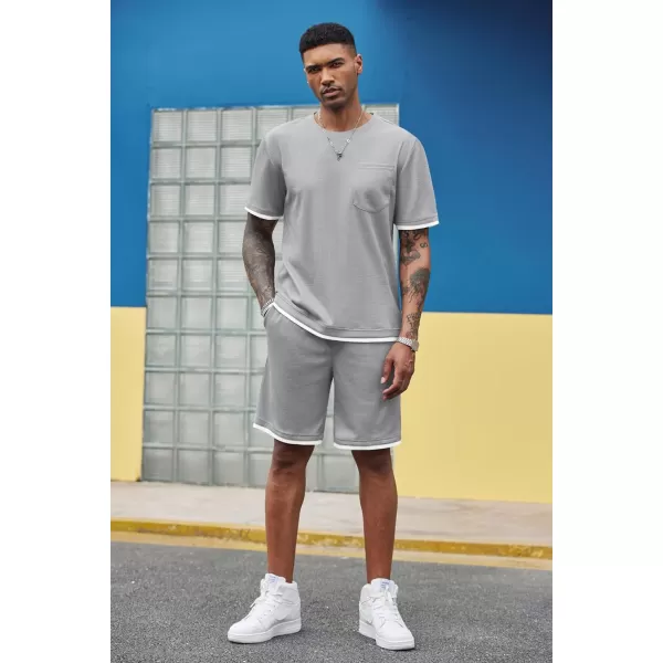 COOFANDY Men's Waffle Shirt and Shorts Set 2 Piece Outfits Casual Summer Tracksuits Set with Pockets