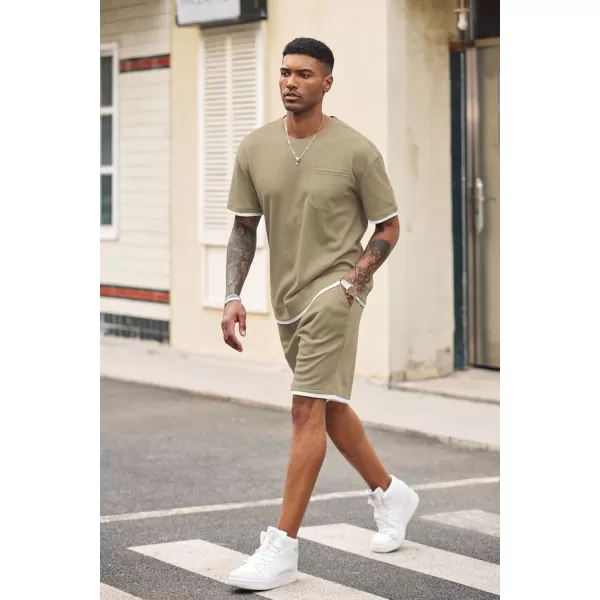 COOFANDY Men's Waffle Shirt and Shorts Set 2 Piece Outfits Casual Summer Tracksuits Set with Pockets