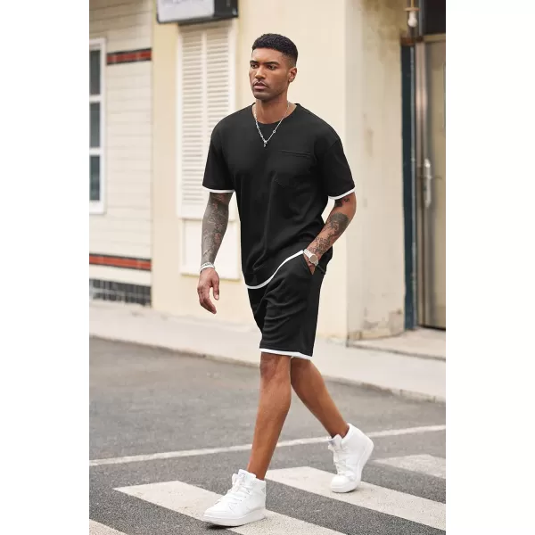 COOFANDY Men's Waffle Shirt and Shorts Set 2 Piece Outfits Casual Summer Tracksuits Set with Pockets