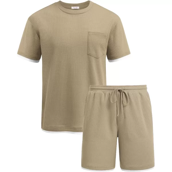 COOFANDY Men's Waffle Shirt and Shorts Set 2 Piece Outfits Casual Summer Tracksuits Set with Pockets