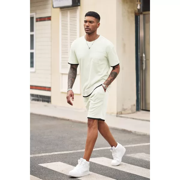 COOFANDY Men's Waffle Shirt and Shorts Set 2 Piece Outfits Casual Summer Tracksuits Set with Pockets