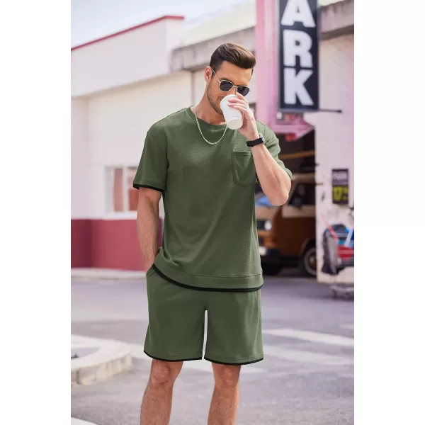 COOFANDY Men's Waffle Shirt and Shorts Set 2 Piece Outfits Casual Summer Tracksuits Set with Pockets