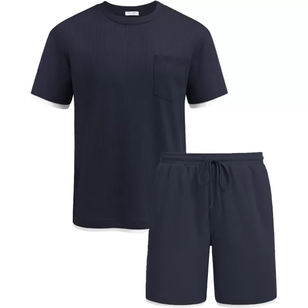 COOFANDY Men's Waffle Shirt and Shorts Set 2 Piece Outfits Casual Summer Tracksuits Set with Pockets