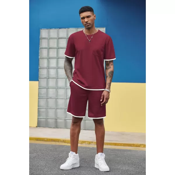 COOFANDY Men's Waffle Shirt and Shorts Set 2 Piece Outfits Casual Summer Tracksuits Set with Pockets