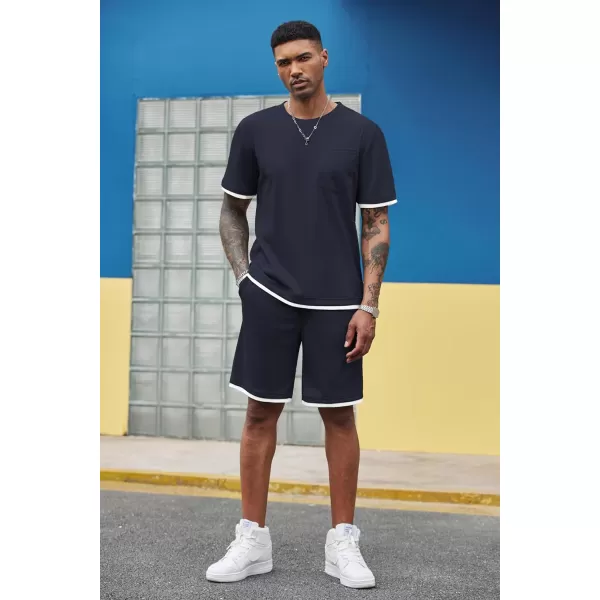 COOFANDY Men's Waffle Shirt and Shorts Set 2 Piece Outfits Casual Summer Tracksuits Set with Pockets