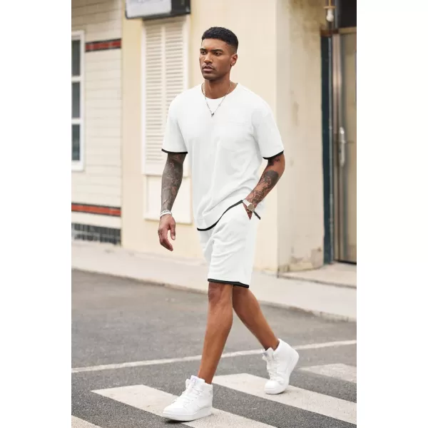COOFANDY Men's Waffle Shirt and Shorts Set 2 Piece Outfits Casual Summer Tracksuits Set with Pockets
