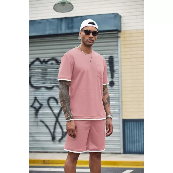 COOFANDY Men's Waffle Shirt and Shorts Set 2 Piece Outfits Casual Summer Tracksuits Set with Pockets