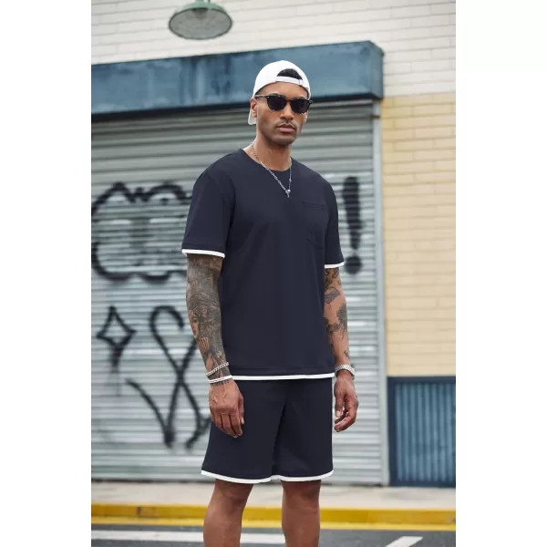 COOFANDY Men's Waffle Shirt and Shorts Set 2 Piece Outfits Casual Summer Tracksuits Set with Pockets