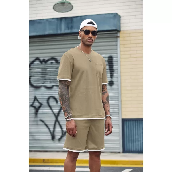 COOFANDY Men's Waffle Shirt and Shorts Set 2 Piece Outfits Casual Summer Tracksuits Set with Pockets