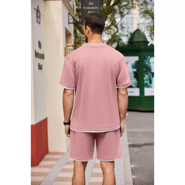 COOFANDY Men's Waffle Shirt and Shorts Set 2 Piece Outfits Casual Summer Tracksuits Set with Pockets