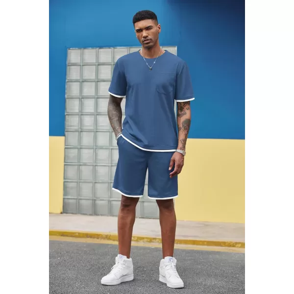 COOFANDY Men's Waffle Shirt and Shorts Set 2 Piece Outfits Casual Summer Tracksuits Set with Pockets