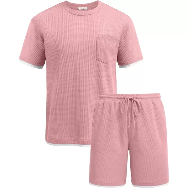 COOFANDY Men's Waffle Shirt and Shorts Set 2 Piece Outfits Casual Summer Tracksuits Set with Pockets