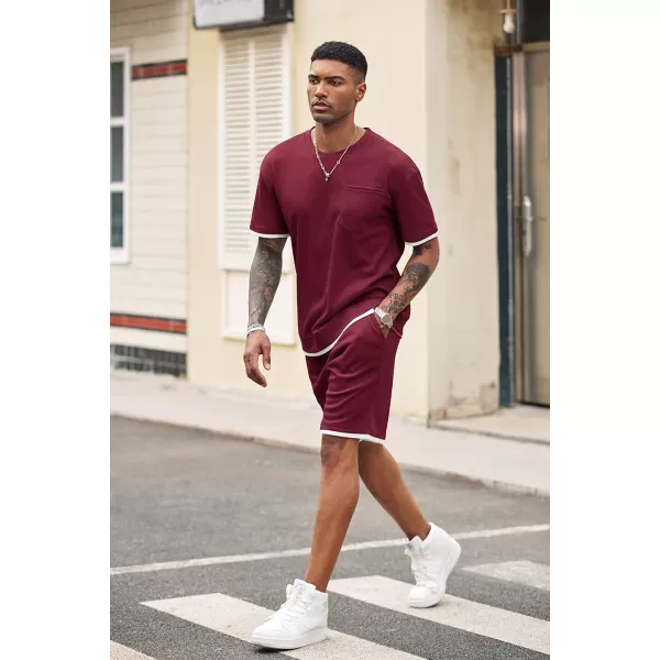 COOFANDY Men's Waffle Shirt and Shorts Set 2 Piece Outfits Casual Summer Tracksuits Set with Pockets